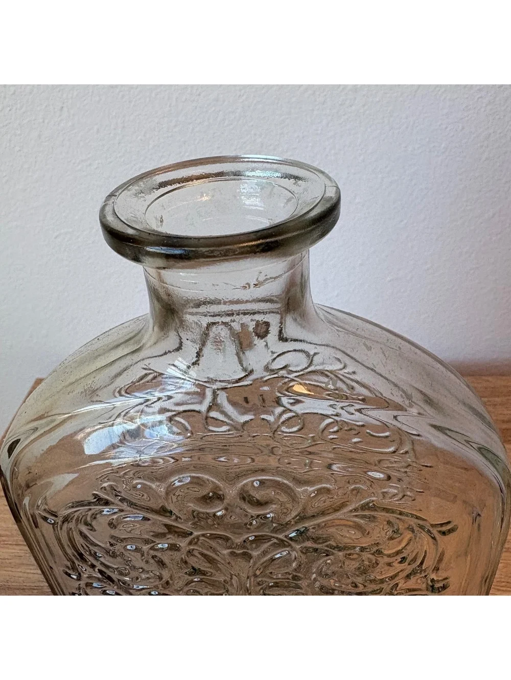 Vintage Schenley Embossed Glass Decanter, Halloween Decor Bottle, 11” Tall